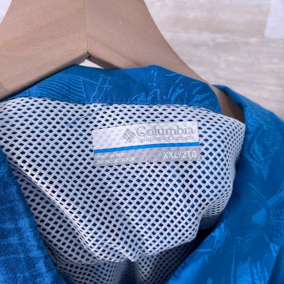 COLUMBIA PFG Trollers Best Short Sleeve Shirt Blue Print Fishing Boat Mens XXL - Picture 5 of 6